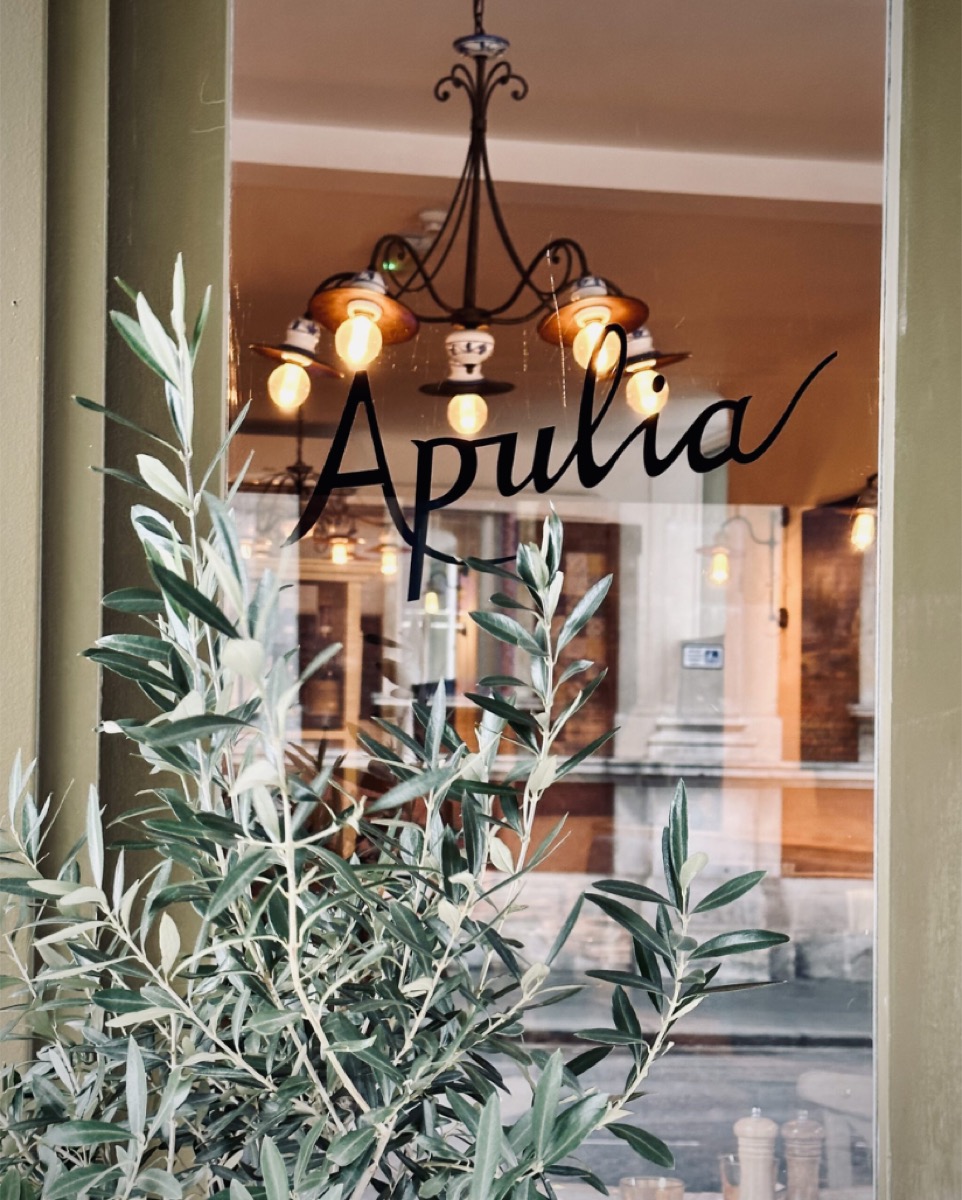 Apulia window with an olive branch and the house logo